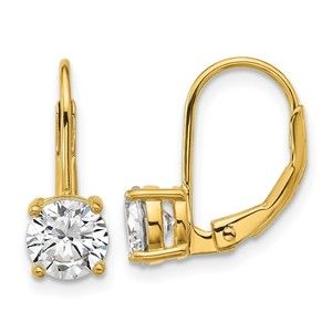 925 Sterling Silver Flash-gold Plated 6mm CZ 2 Stone Leverback Earrings